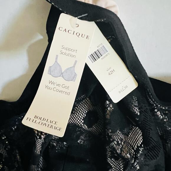 Cacique Bold Lace Full Coverage Bra Size 42H NWT Black - Picture 4 of 5
